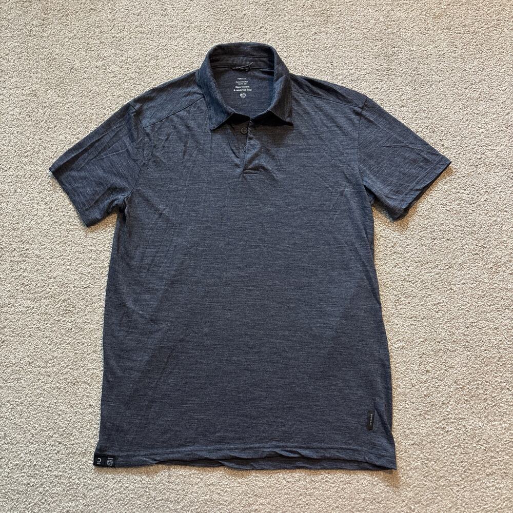 Decathlon Forclaz Merino Wool Travel 500 Polo Shirt Mens Sz M Blue Soft Knit